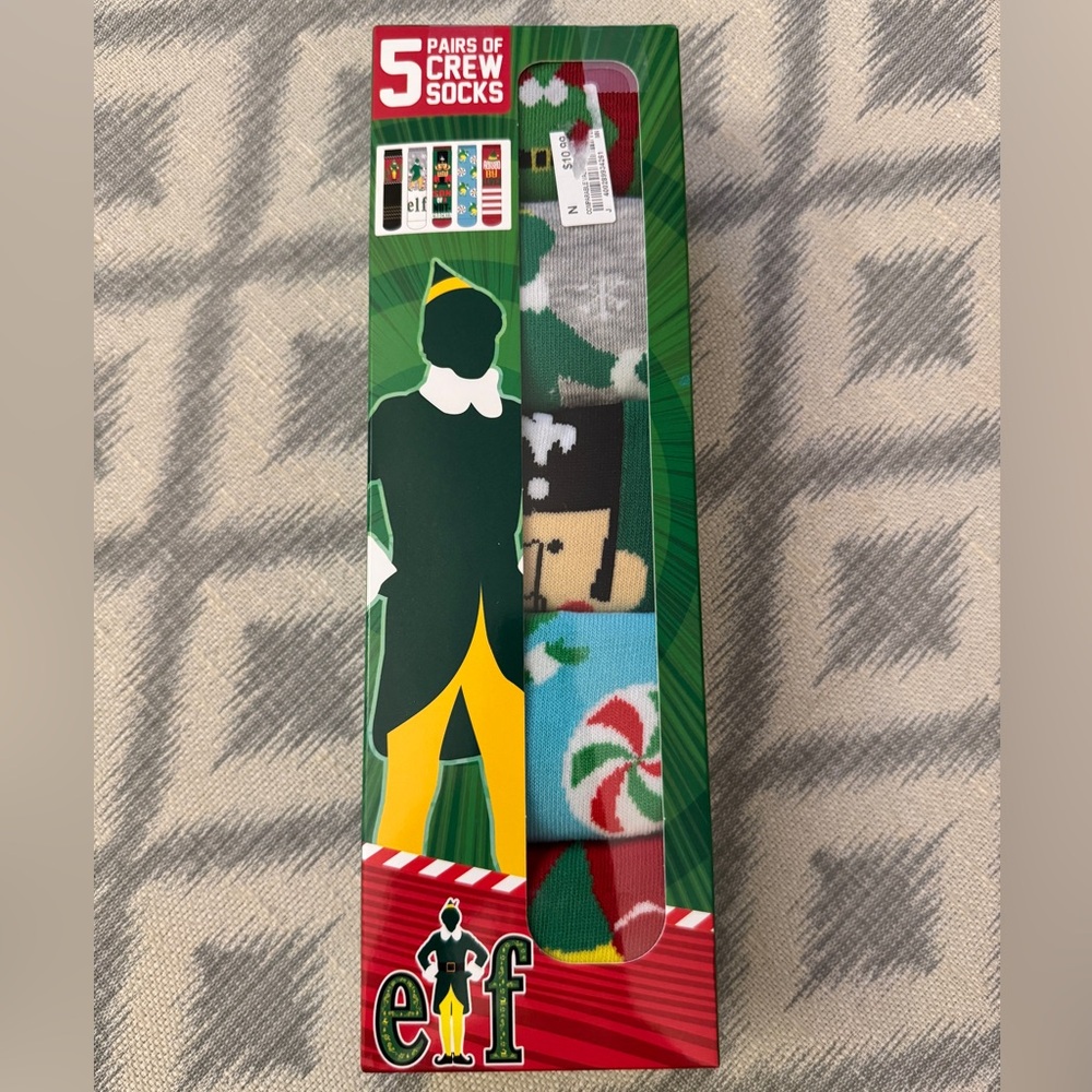 NWT - ELF MEN CREW SOCKS 5 PACK NEW MULTICOLOR